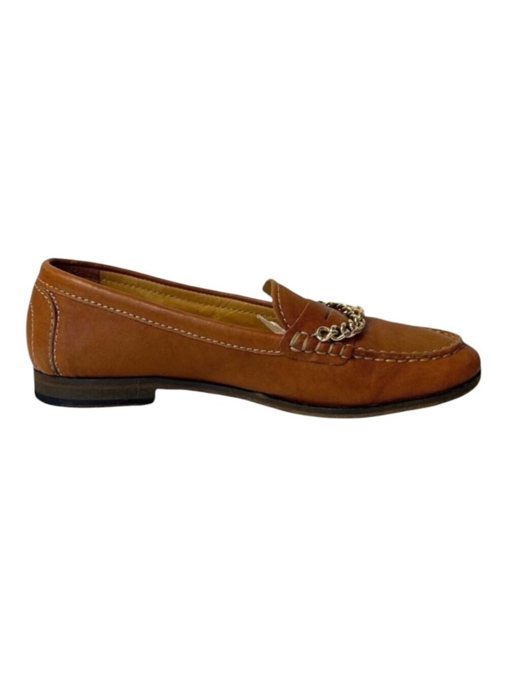 Sandro Brown Saddle Leather‎ Chain Detail Loafers Size US 6 Luxury Designer